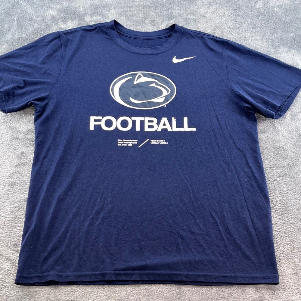 Nike Penn State Nittany Lions Football T-Shirt Mens Large Navy Blue Dri-FIT Tee